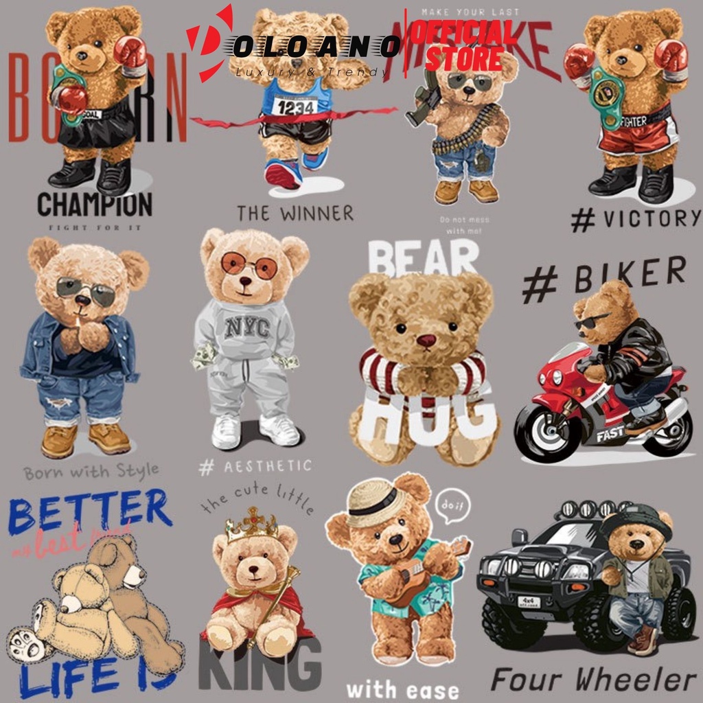 Logo sticker công nghệ in pet chuyển nhiệt hình gấu kute, rất dễ ủi trực tiếp lên quần áo