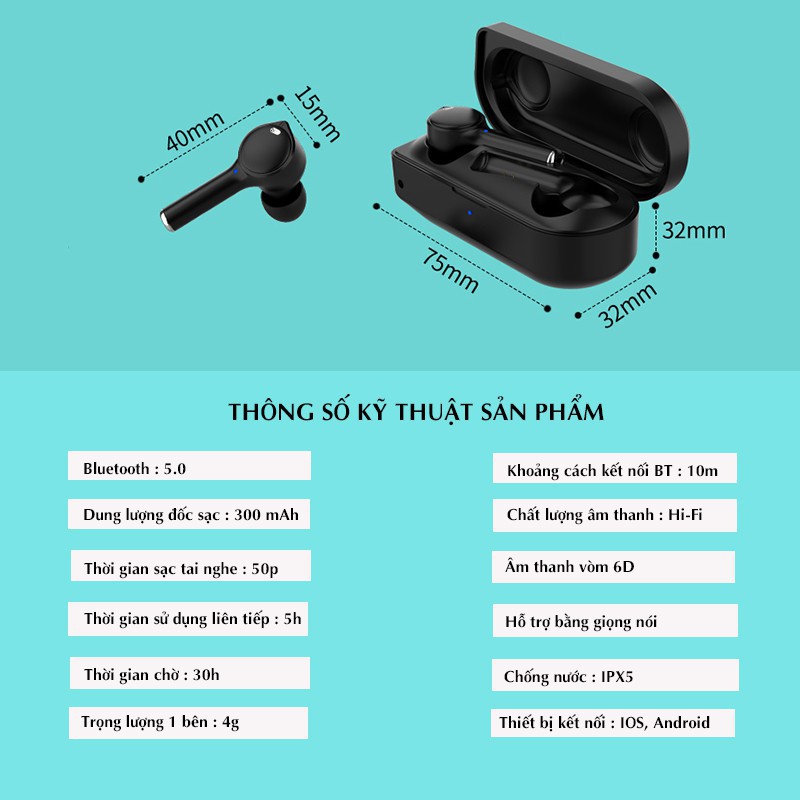 ●Tai nghe true wireless N8 Cảm Ứng | Chống Nước IPX5 Bass Cực Mạnh Bluetooth 5.0 BẢO HÀNH 12 THÁNG