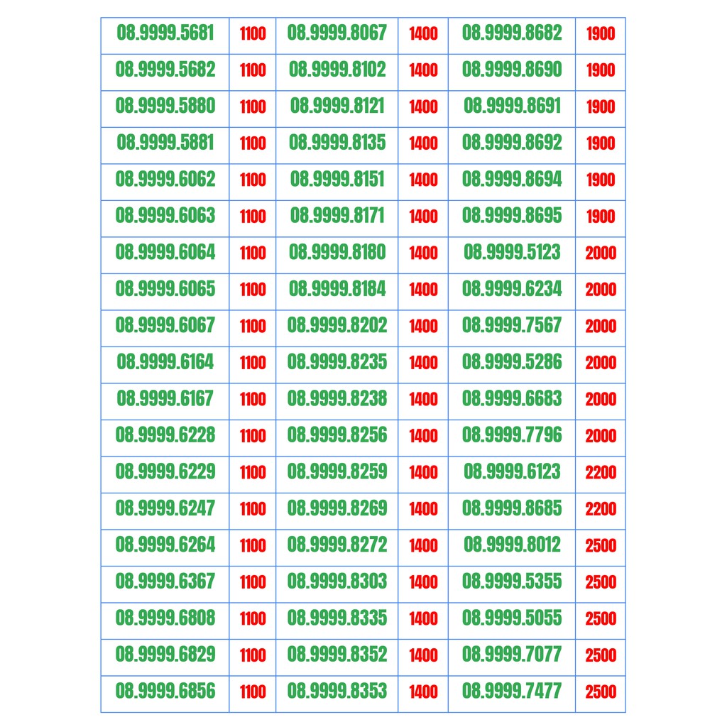 Sim số đẹp tứ quý 9999 giữa dễ nhớ