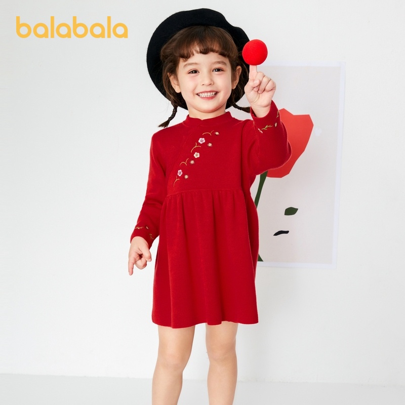 (3-7 tuổi) Váy cách tân cổ tàu cho bé diện noel và Tết dáng dài xuân mềm mại ngọt ngào hãng BALABALA 201121111002