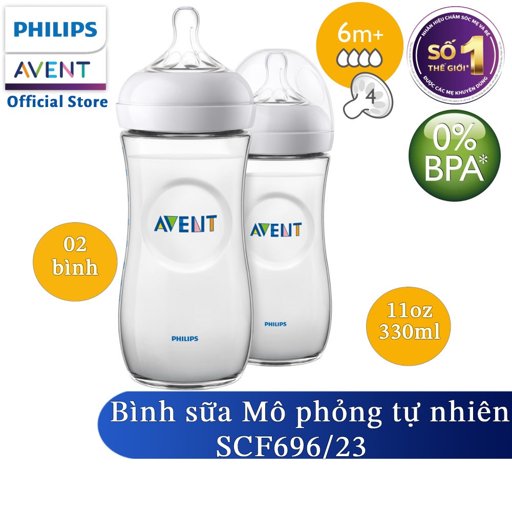Philips Avent Bộ 2 bình sữa mô phỏng tự nhiên 330ml cho bé từ 6 tháng SCF696/23