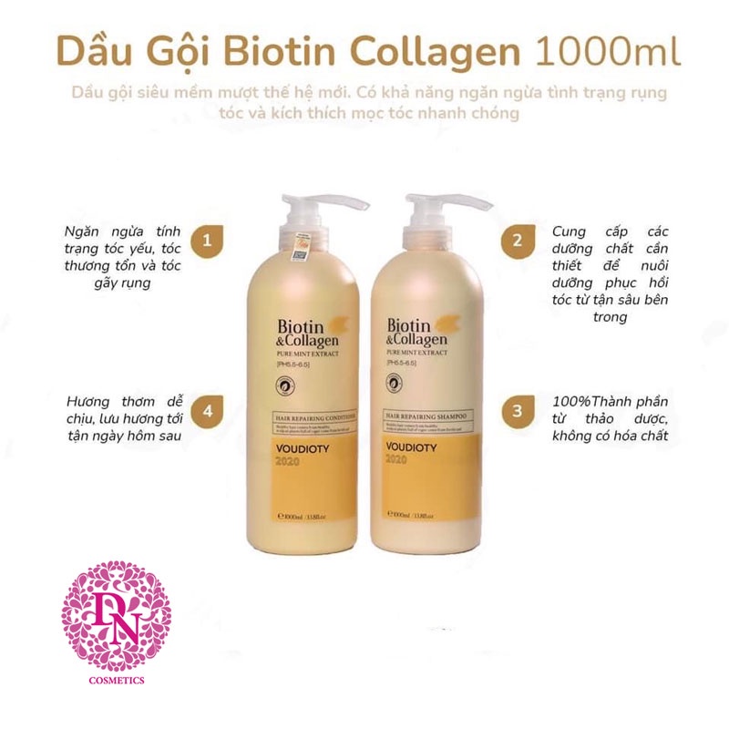 ⚡Chính Hãng⚡ Dầu Gội Xả Biotin Collagen Voudioty 1000ml, Ngăn Ngừa Rụng Tóc, Gàu &amp; Kiềm Dầu, Phục Hồi Hư Tổn