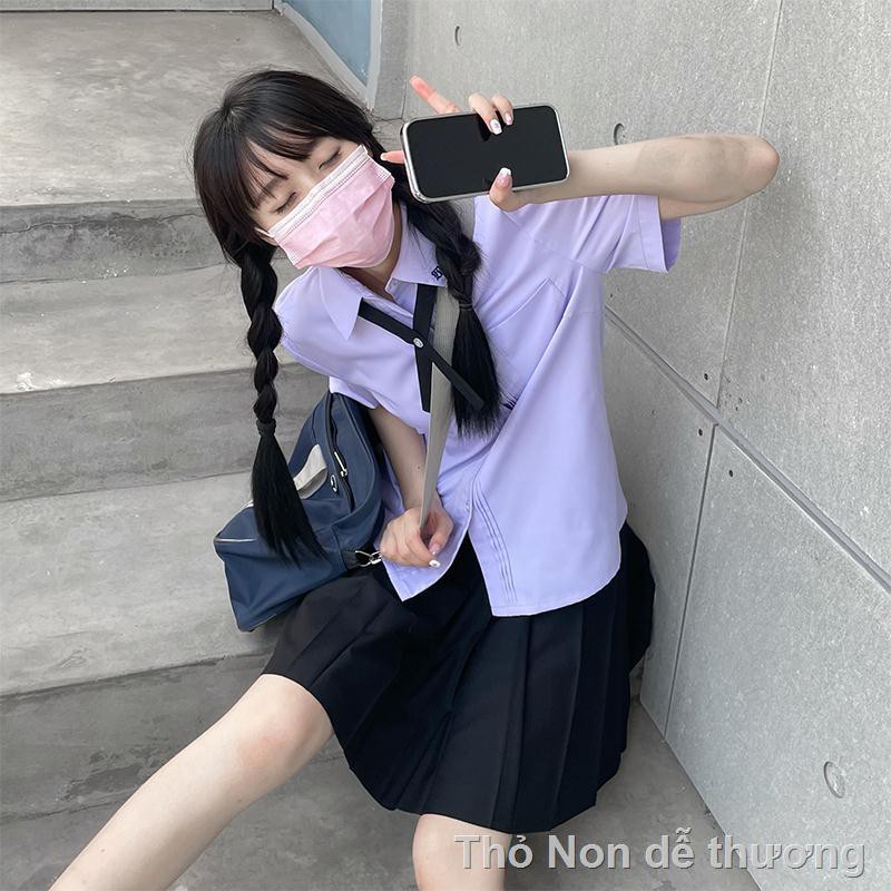 ▤❒❣Thái Lan phong cách đại học jk đồng phục áo sơ mi ngắn tay nữ sinh viên nội tạng xếp ly thêu hoa oải hương cung