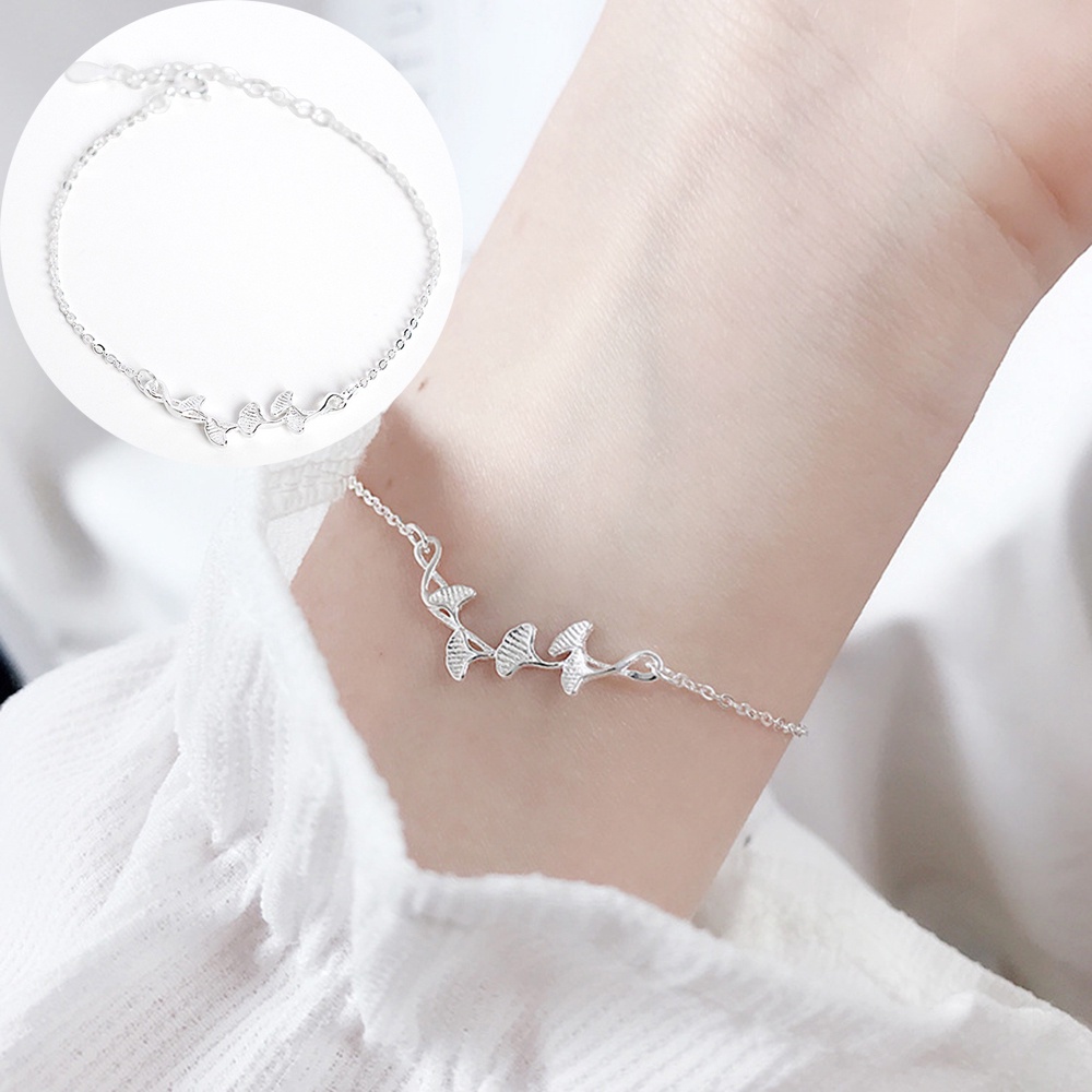Vòng đeo tay mặt thiết kế lá bạch quả phong cách Hàn Quốc thời trang