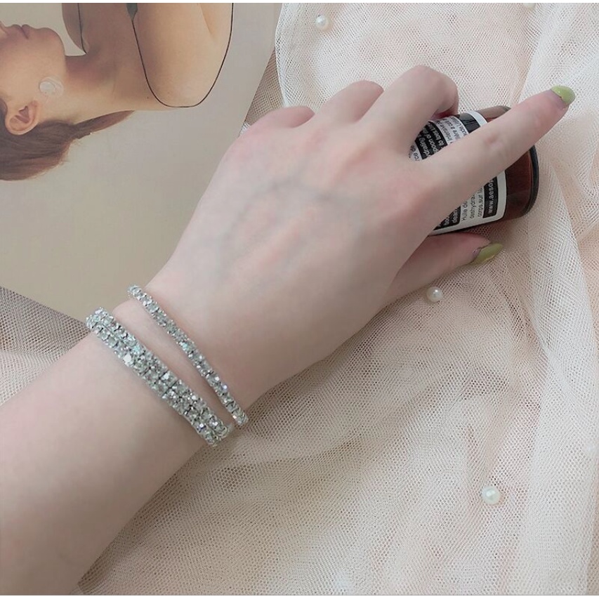 Lắc tay nữ vòng tay đính đá zircon lấp lánh 2 hàng bạc phong cách thời trang hàn quốc dễ thương