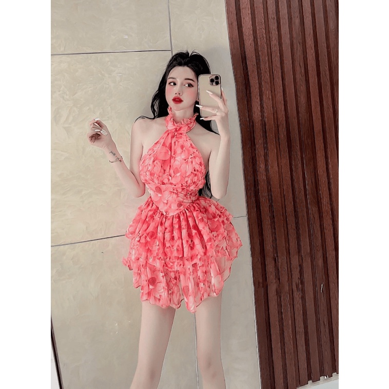 ĐẦM VOAN HOA CÓ MÚT CÓ LÓT QUẦN CỔ YẾM DÁNG NGẮN SIÊU HACK DÁNG UP