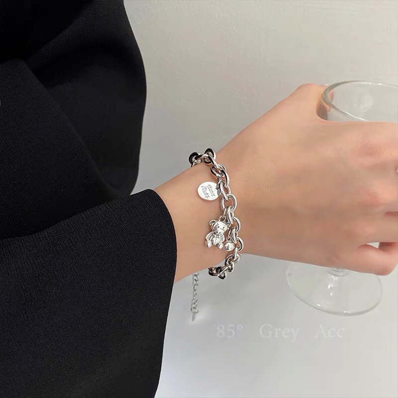 Vòng Tay Kim Loại Mặt Hình Chú Gấu Dễ Thương Dành Cho Nam Nữ Siêu hot , siêu chất