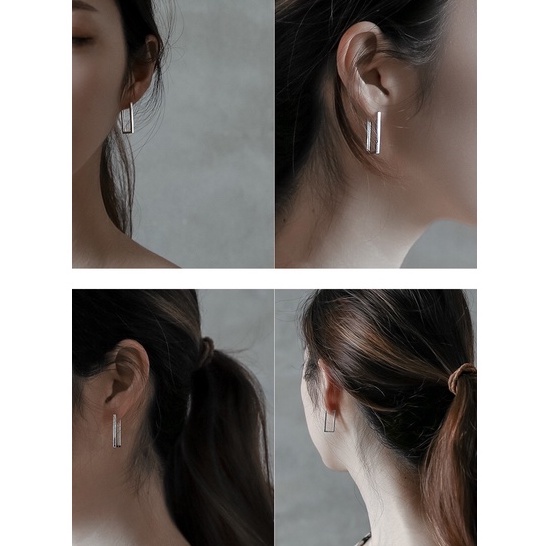 KHUYÊN TAI BẠC CALLA - Khóa chữ nhật l E020