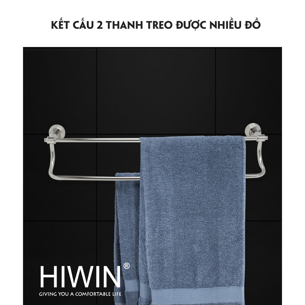 Thanh vắt khăn đôi inox 304 mặt gương Hiwin Y-638 kt 600x120x50mm