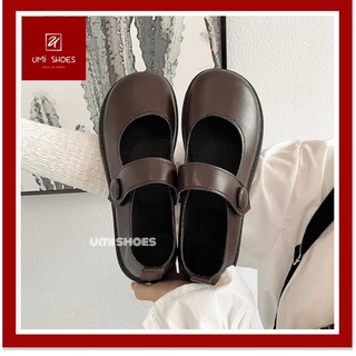 ⚡ 𝕊ℍ𝕆𝔼𝕊 ℍ𝕆𝕌𝕊𝔼 ⚡ Giày ullzang oxford đế bằng bệt cúc da quai cài mũi tròn da mềm đơn giản màu đen/nâu xinh đẹp h