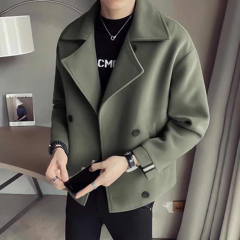 Phiên bản ngắn mới của Anh Hàn chiếc áo khoác dạ dày vải len đẹp trai thời thượng