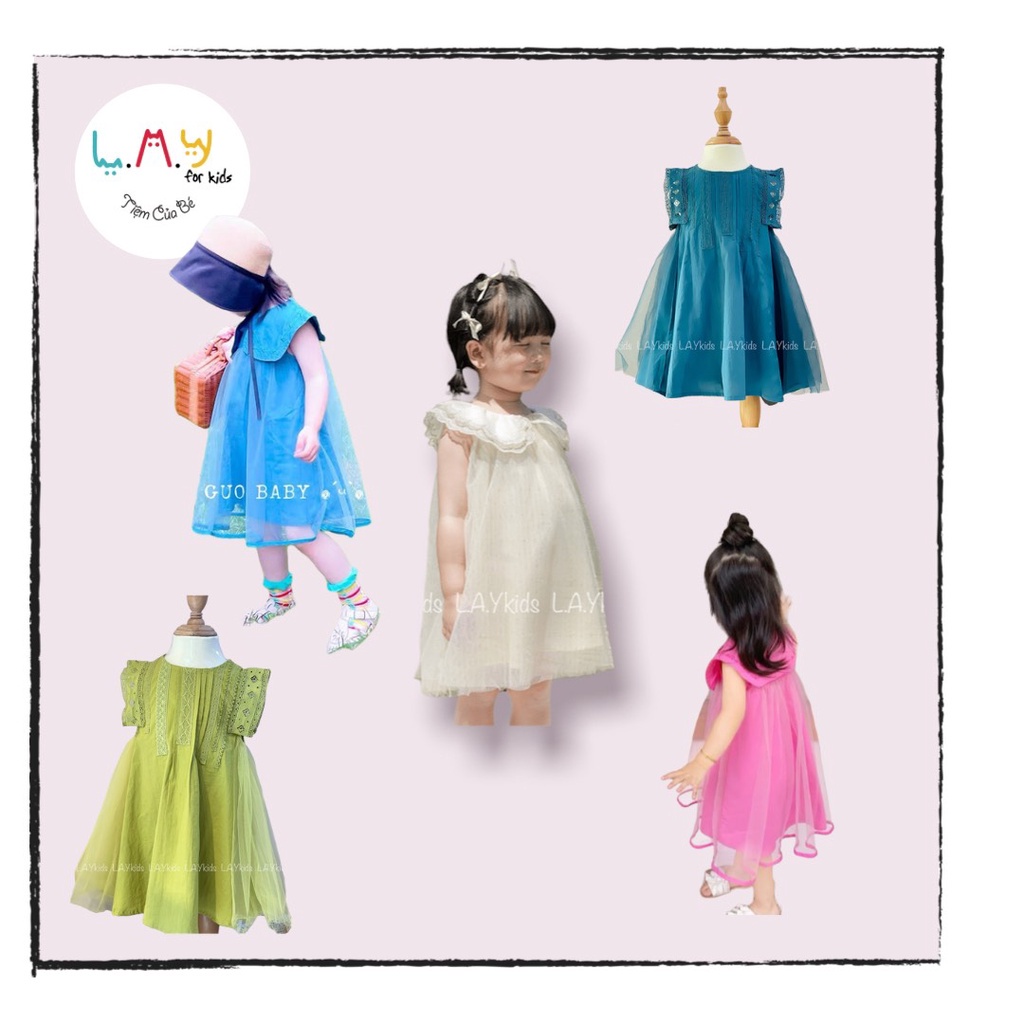 Váy Thô Sát Nách Tiểu Thư Dịu Dàng Vải Ren Voan Nhiều Màu Cánh Tiên 2 Bên Họa Tiết Thêu Tỉ Mỉ L,A,Y kids