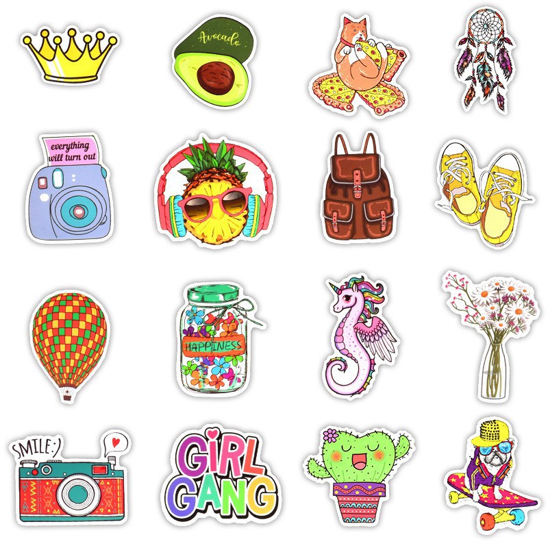 SET 50 MIẾNG STICKER VCSO HOA CÚC PEACEMINUSONE BANANA GIRL GANG CHỐNG NƯỚC DÁN NÓN BẢO HIỂM, LAPTOP, VALI, TỦ, BÀN HỌC