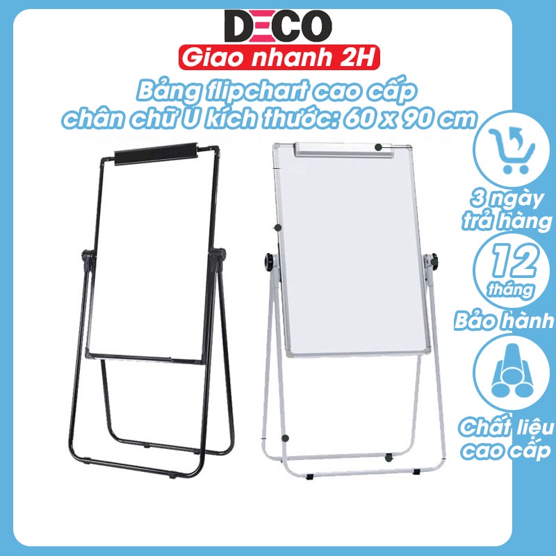 Bảng flipchart văn phòng viết bút lông chân chữ U cao cấp không dòng kẻ kích thước 60x90cm có thể nâng chỉnh chiều cao