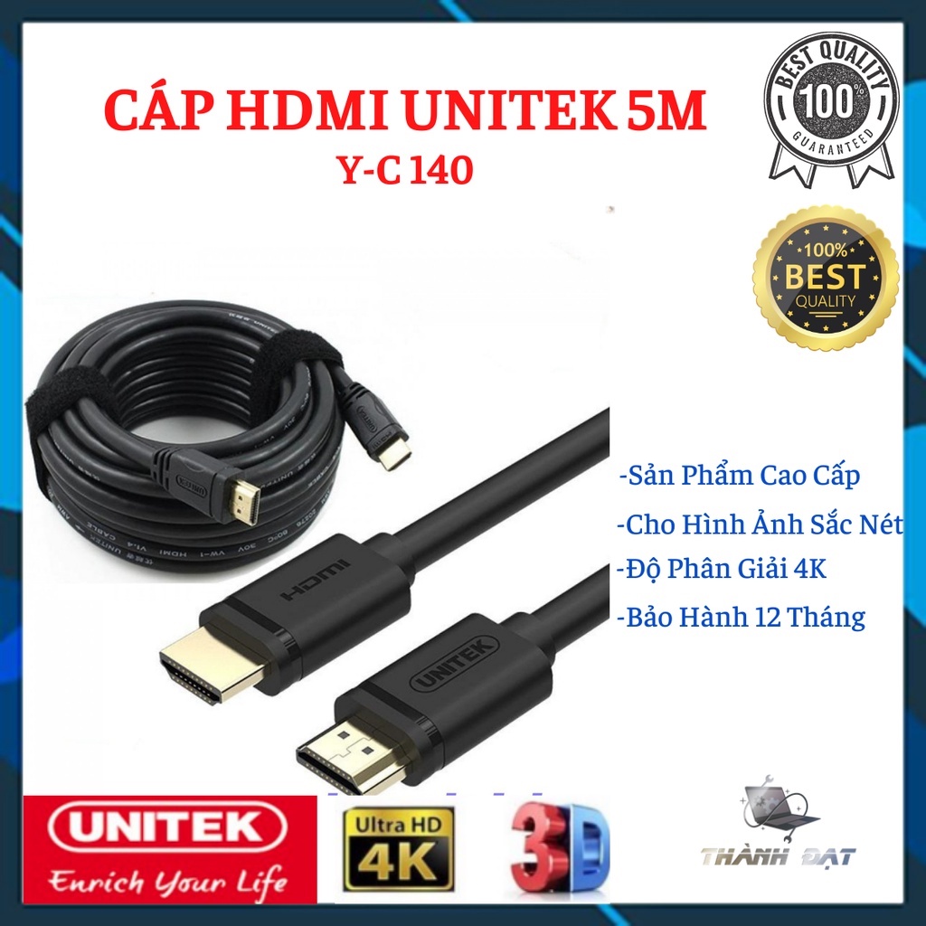 Cáp HDMI Unitek 5m Y-C140 - hỗ trợ 4K Ultra HD và 3D