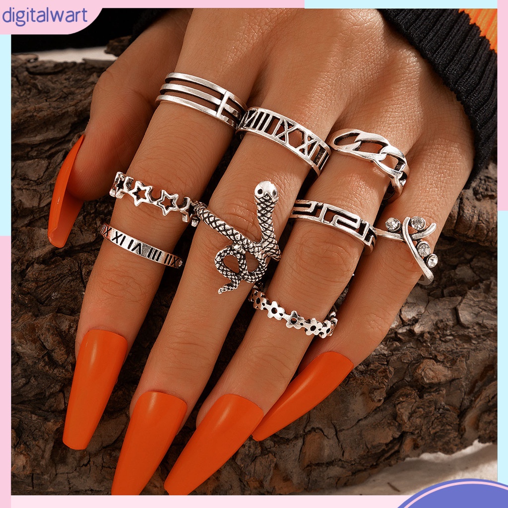 Set 9 Nhẫn Đeo Khớp Ngón Tay Thiết Kế Hình Rắn Độc Đáo Thời Trang Cho Nữ