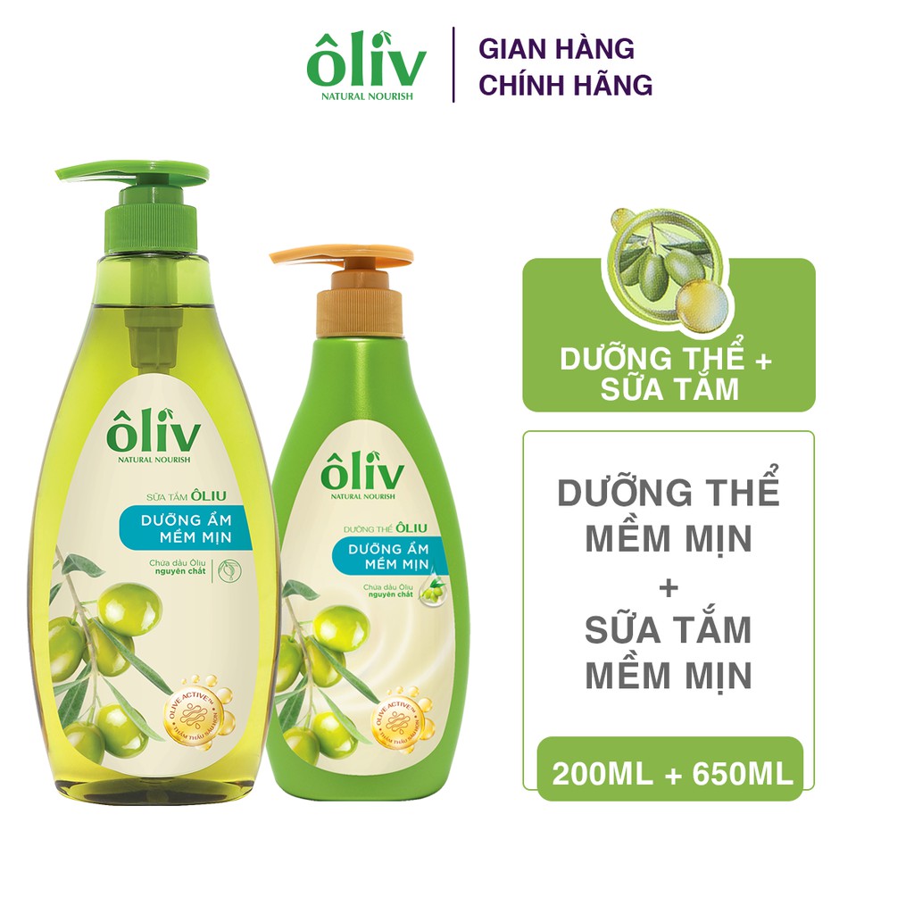 Combo Sữa Tắm Ôliv Dưỡng Ẩm Mềm Mịn 650ml + Sữa Dưỡng Thể Ôliv Dưỡng Ẩm Mềm Mịn 200ml