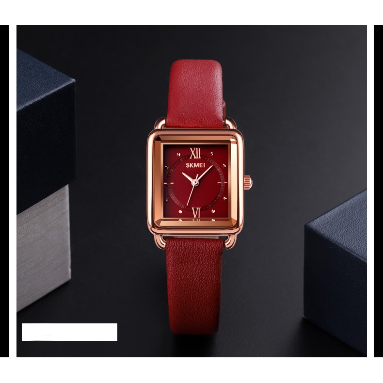 Đồng hồ kim thời trang nữ Skmei 1702 mặt vuông dây da cao cấp | BigBuy360 - bigbuy360.vn