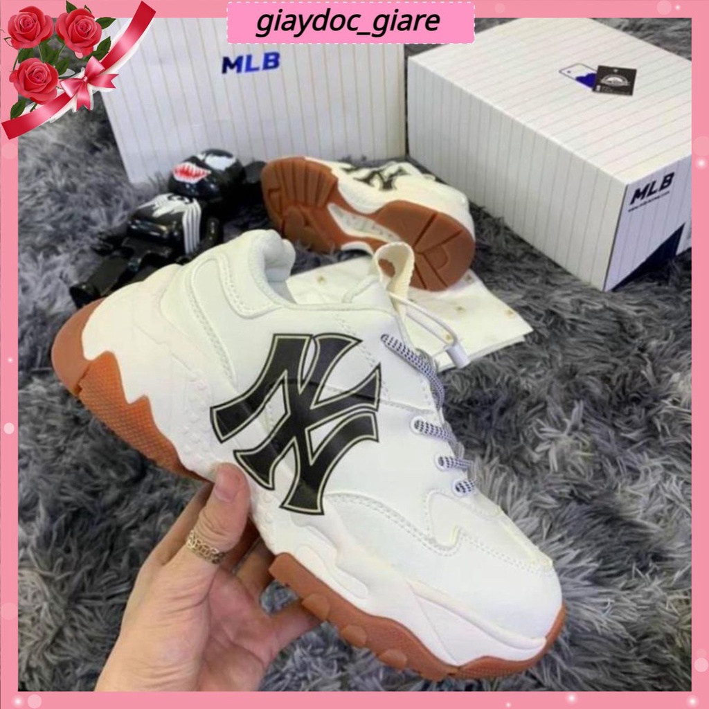 👉giaydoc_giare👉Giày_mlb NY, giày thể thao NY đế nâu ny chữ đen nam nữ tăng chiều cao, full size, hộp bill