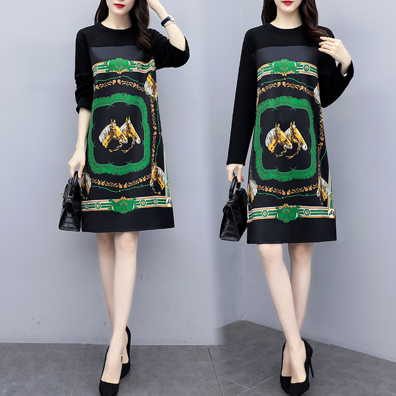 New Autumn Plus Size 5XL Women Korean Fashion Retro Printing Dress Casual Loose Long Sleeve Party Midi Dresses