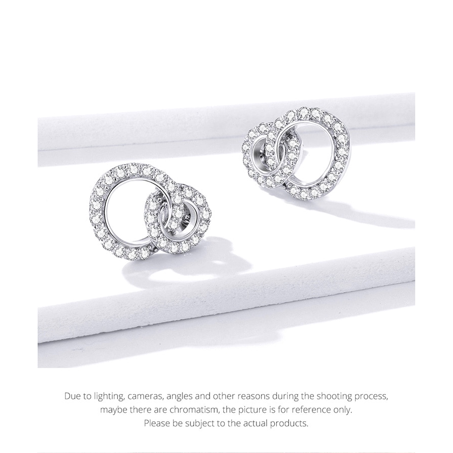 Bông tai Bamoer BSE388 hai vòng bạc 925 cho đính hôn đám cưới