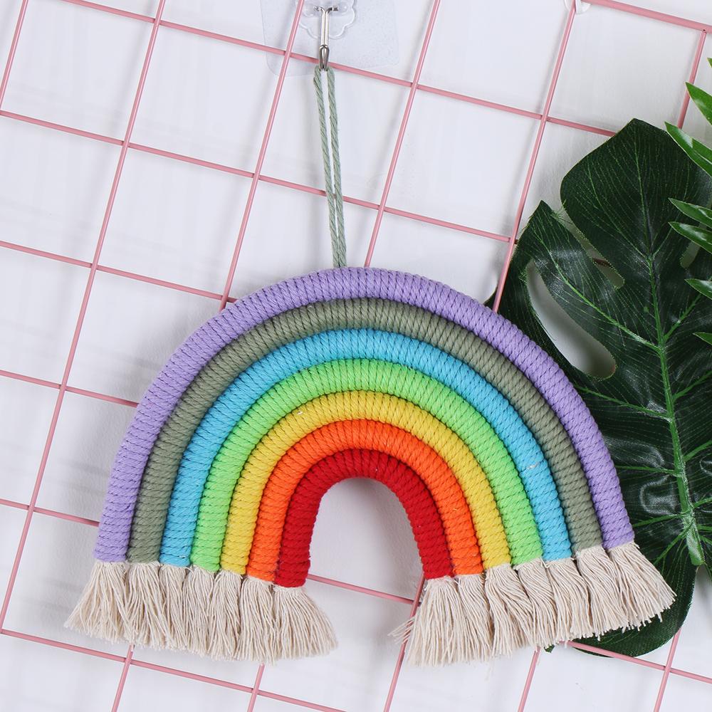 KUNHEV Phụ Kiện Treo Tường Trang Trí Hình Cầu Vồng Bằng Vải Dệt Tay
