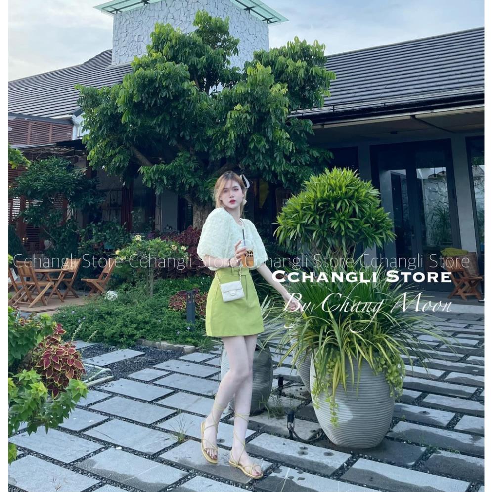 [ 𝐅𝐑𝐄𝐄 𝐒𝐇𝐈𝐏 ]  SÉT ÁO HOA NHÍ TƠ PHỒNG MIX CHÂN VÁY XANH