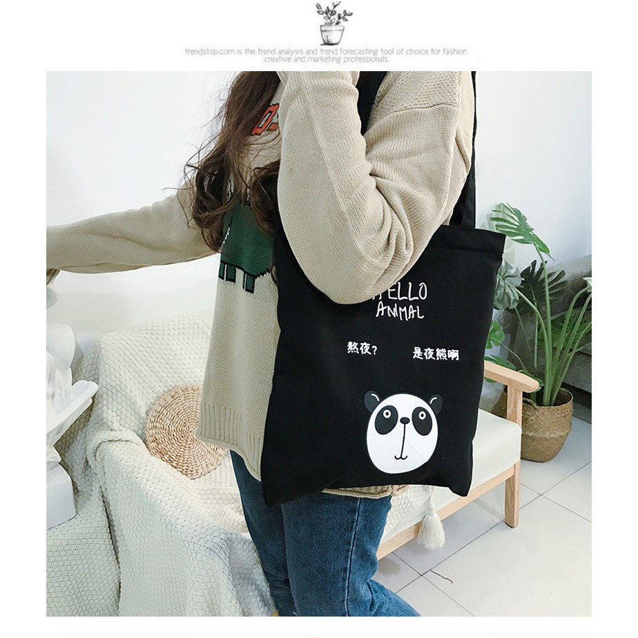 Túi Vải Đeo Vai Vải Canvas Hình Gấu