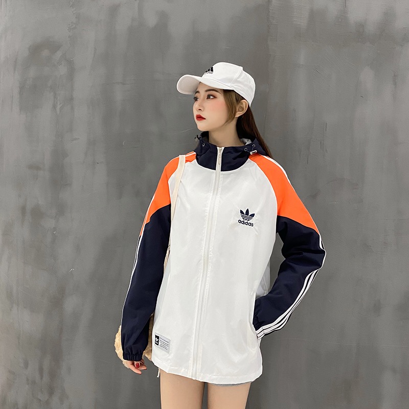 Áo khoác gió Adidas chống thấm nước có mũ trùm đầu thời trang phong cách unisex