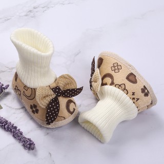 ◕Ω◕Giày bốt chống trượt sang trọng cho bé dành cho trẻ em Tất đế nơ buộc dây