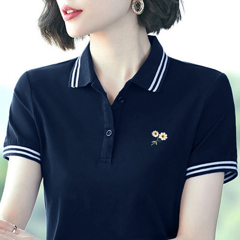 Áo Thun POLO 100% Cotton Nguyên Chất Dáng Rộng Ngắn Tay Thời Trang Mùa Hè Dành Cho Phụ Nữ Trung Niên 2022