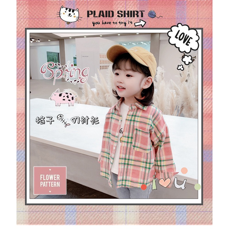 Áo Sơ Mi Tay Dài Kẻ Sọc Ca Rô Thời Trang Mùa Xuân Cho Bé Gái 0-5 Tuổi