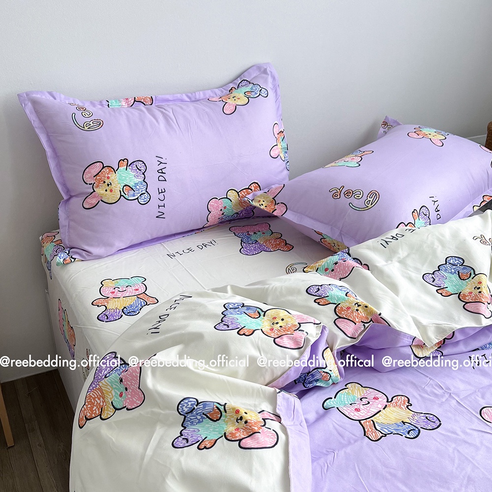 Bộ chăn ga gối Poly Cotton REE Bedding gấu tím đủ size giường nệm PLC153