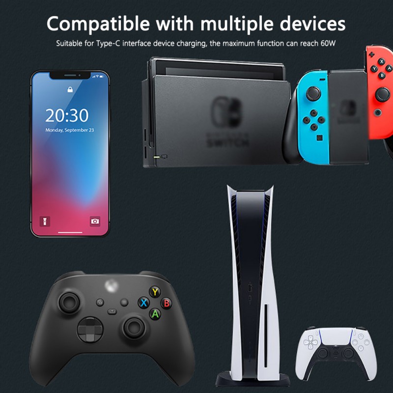 Cáp Sạc Nhanh Type-C Cho Tay Cầm Chơi Game PS5 / Xbox Series X / S / Switch Pro