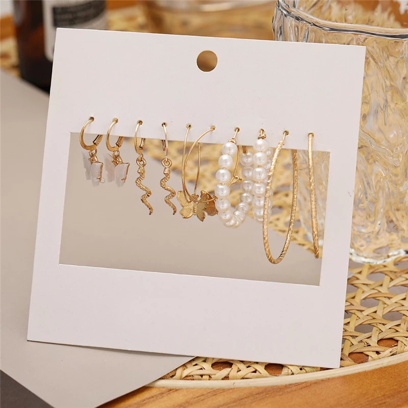 Set 12 khuyên tai tròn đính ngọc trai giả thời trang nữ