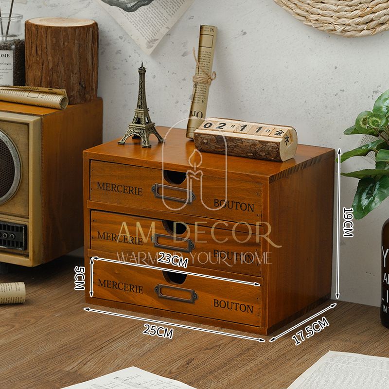 Tủ gỗ thông để bàn 3 hoặc 5 ngăn kéo decor trang trí bàn học làm việc sang trọng - AM Decor