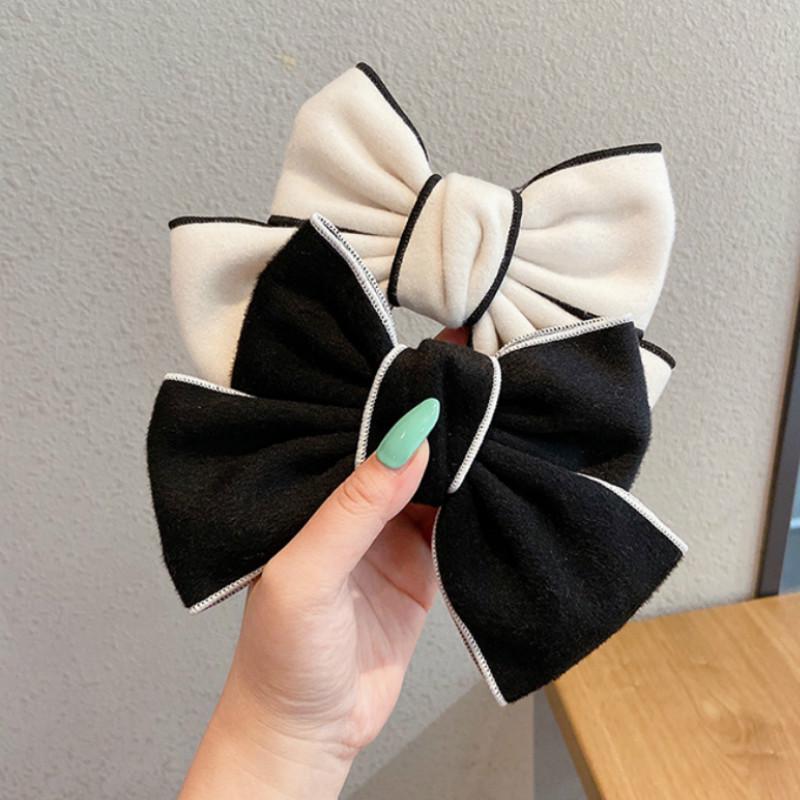 Elegant Retro Black and White Big Bow Hair Clip Cute Fabric Top Clip Fashion Korean Hair Accessories