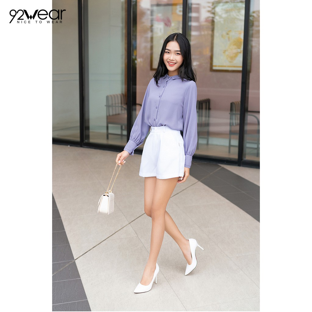 Áo Sơ mi nữ công sở 92WEAR đủ màu, đủ size, dài tay cổ trụ 2 lớp ASW1030