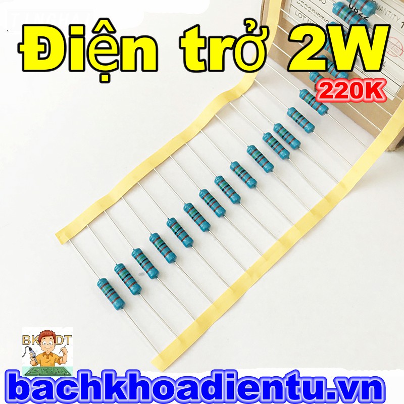 Điện trở 220K 2W 1% chân đồng túi 10c.