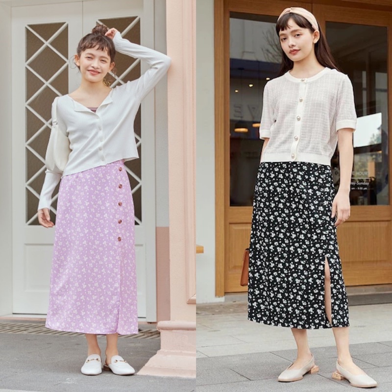 Chân váy chữ A midi hoa nhí xinh xắn của GU - Nhật Bản