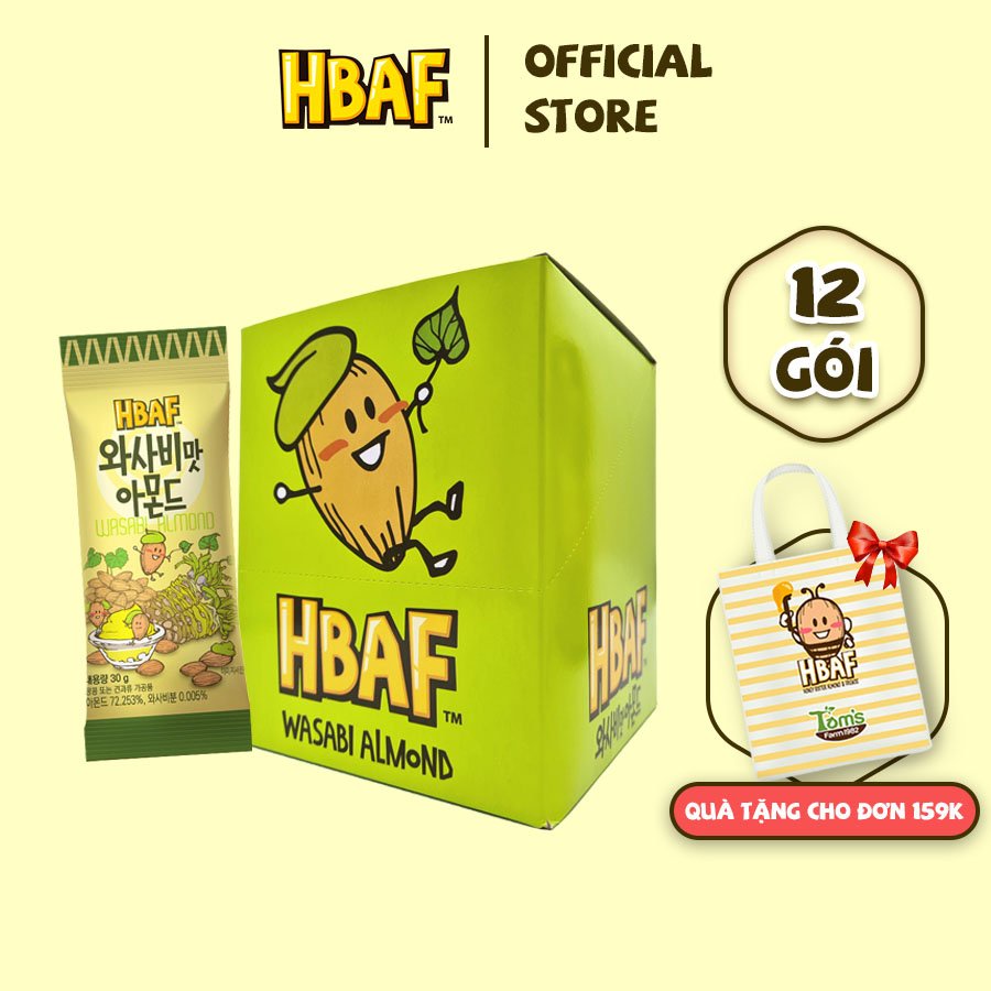 [HỘP 12 GÓI] Hạt Hạnh nhân tẩm Wasabi HBAF Hàn Quốc 30g