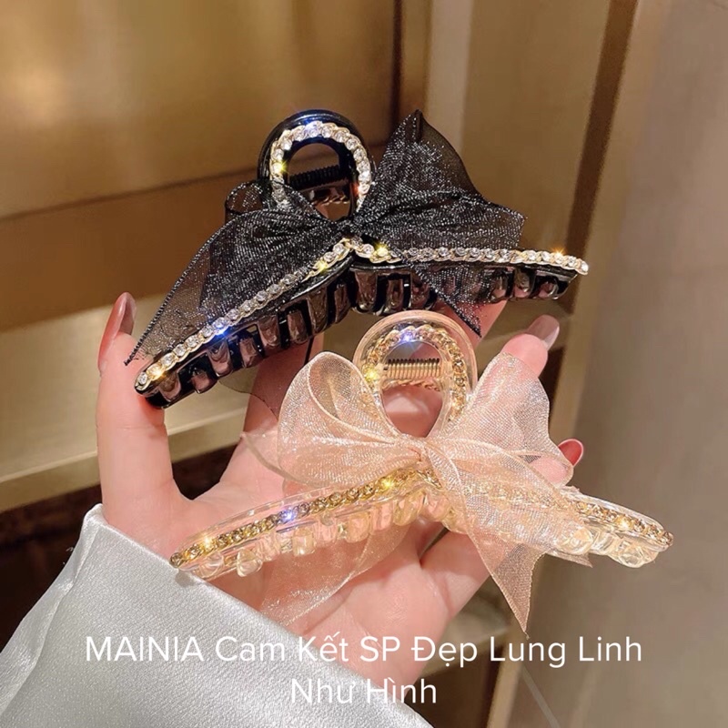 [Sẵn Hàng] Kẹp Tóc Càng Cua Hàn Quốc Hot Trend Nơ Voan Đính Đá Lấp Lánh Sang Chảnh Mainia Shop
