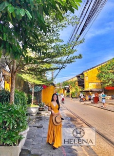 ĐẦM MAXI VÀNG CỘT NƠ NGỰC
