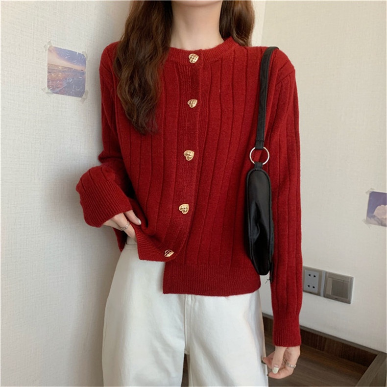 Áo len nữ hè thu 2021 gân dọc trắng đỏ chất lông cừu siêu mềm ATADO24