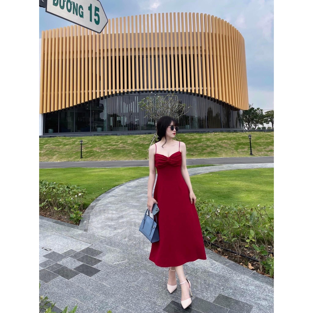 Đầm 2 dây xoắn ngực chất xốp nhún siêu xinh