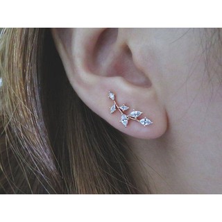 1 Đôi Bông Tai Hình Chiếc Lá Đính Pha Lê Phong Cách Hàn Quốc