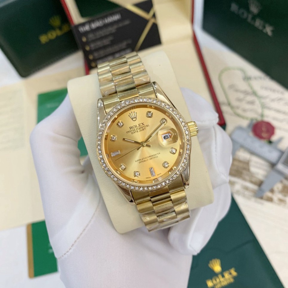 Đồng hồ Rolex dây thép đúc - viền đá dây kim loại chống nước thiết kế tinh sảo đủ màu