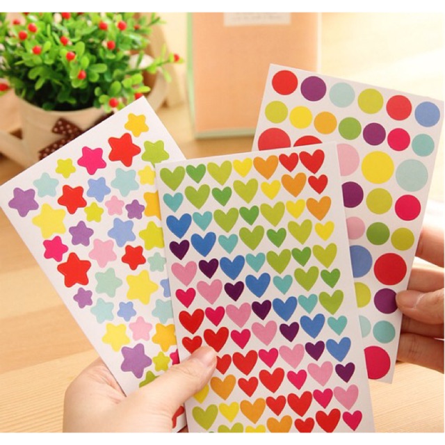 Bộ 6 Sticker trang trí Color K1514 Sticker Tròn Sticker Trái Tim Sticker Ngôi Sao