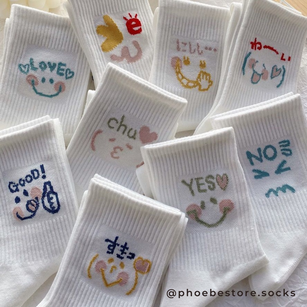 Tất cao cổ nữ tất cao cổ hình in emoji cảm xúc đáng yêu