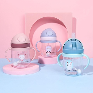 Bình tập uống nước cho bé chống sặc, Bình nước cho bé có ống hút 250ml bằng nhựa PP màu dễ thương